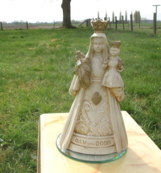 Belgian Antique Virgin Mary Madonna with Child Plaster Statuette OLV Van Boom