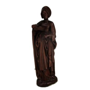 Large Statue Hand Carved Wood Medieval Lady Pregnant Woman Folk Art 23.22"