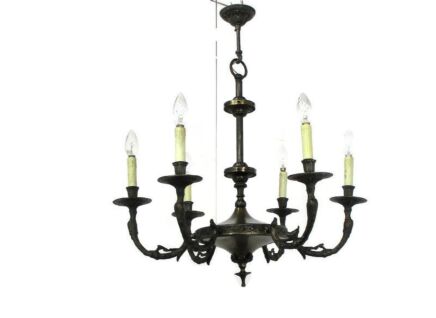 6 Arm Lights Pan Chandelier Revival French Empire Style Silver colored Metal