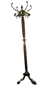 Vintage Carved Wood Barley Twist Hall Tree Coat Hat Rack Stand Fish Legs HTF