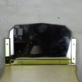 Art Deco Nouveau Bauhaus Wall Hanging Two Toned Yellow Clear Mirror Vanity Hall