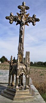 Vintage Ornate Spelter Chalice Standing Crucifix Towers Chalice Very Special