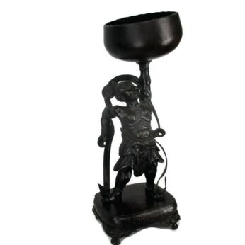 Antique Bronze Statue Sculpture Art Work 19th Century Japanese Water Bearer