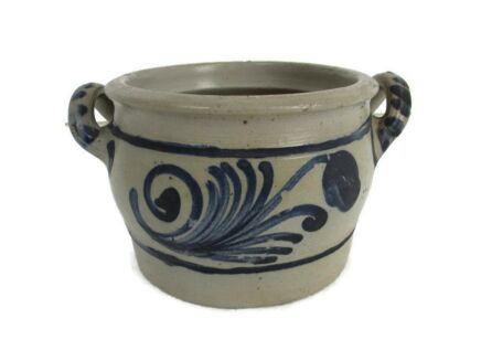 Antique French Stoneware Earthenware Crock Jar Lard Blue gray Barn Farm 4.72 "