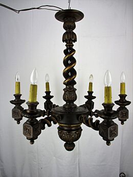 Ornate Open Barley Twist Wooden Chandelier Hand carved Wood 6 arm Lights Working