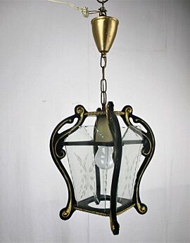 Vintage Florentine Wood Lantern Ornate Etched Glass Chandelier Pendant HTF