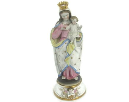 Antique Porcelain Bisque Statue Virgin Mary Our Lady Madonna Infant Holy Heart Exquisite  14.56"