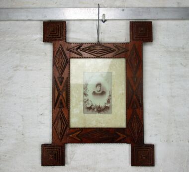 antique Tramp Art picture frame trench Art Folk Art Layered French Handmade HTF