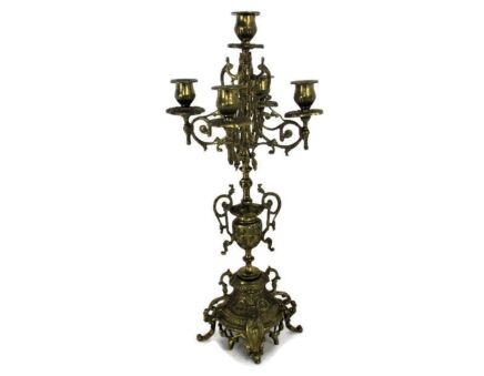 Vintage Gorgeous Brass Ornate Candle Holder Stick Candelabra 5 arm Hollywood regency Style
