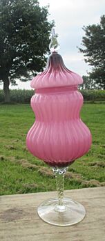 XL Vintage Italian 1960s Empoli pink Cased Opal Glass apothecary jar Candy 17.7"