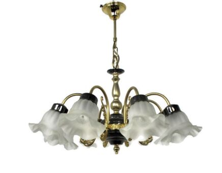 8 Arm Lights Chandelier Revival French Empire Style Brass Tulip Shades Lovely