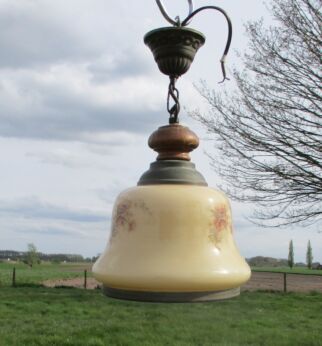 Vintage French Art Nouveau Art Deco Chandelier Lamp Glass Flowers