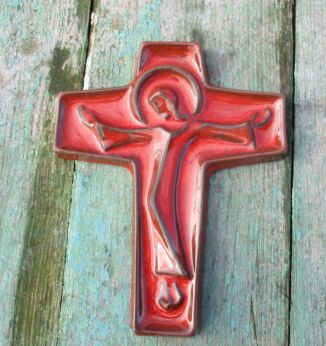 Mid Century Design Ceramic Modern Crucifix Ceramics Red