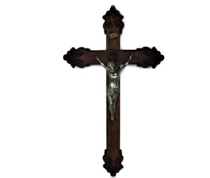 Large Gorgeous Oak Hanging Crucifix Cross Jesus Christ Spelter Corpus 31.49"