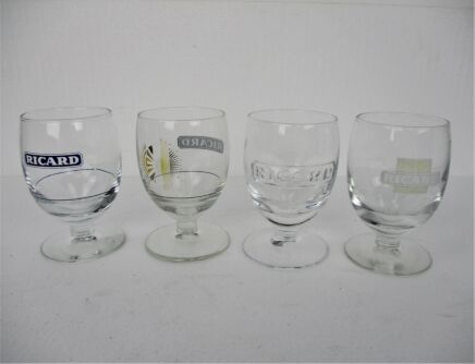 4 different French Ricard Glasses Pastis Apero France Collector HTF
