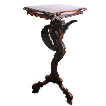 Gothic Winged Dragon Hand Carved Wood Pedestal Plant Flower Stand Mythological