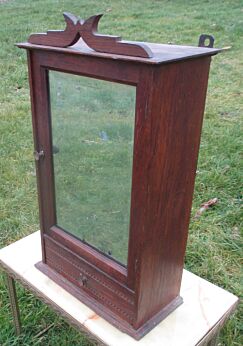 Vintage French OakWood Display Medicine Cabinet Beveled Glass