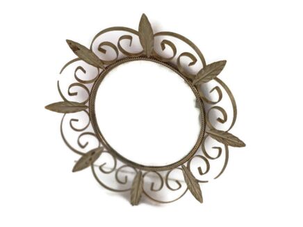 Retro Modernist Starburst Sunburst Metal Wall Mirror Mid Century Leafs Chrome 