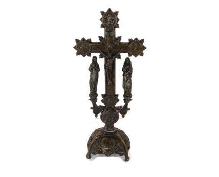 Vintage Ornate Faux Brass  Standing Crucifix 4 Evangelists Calvary Emmaus Gorgeous
