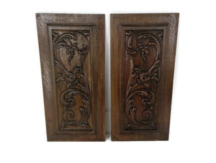 Pair French hand Carved Wood Door Panels Reclaimed Architectural  Antique Thin Wood