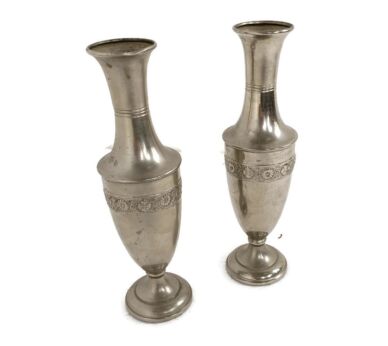 two Pair Small Faux Brass Vases Antique Ornate 