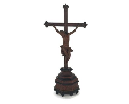 Standing Crucifix Cross hand Carved Wood Wooden Art Piece Corpus French Magnificent large Antique 