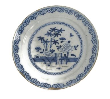 19th Century Delft Wall hanging Charger Plate Blue White Antique  Small Collector Cabinet 