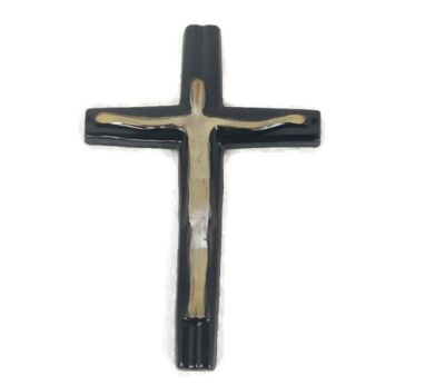 Mid Century Modern Ceramic hanging Wall Crucifix Cross Hand Made Belgium era Amphora