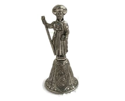 French Pilgrim Fleur de Lis Spelter Table Bell Brass Clapper Lovely HTF Vintage