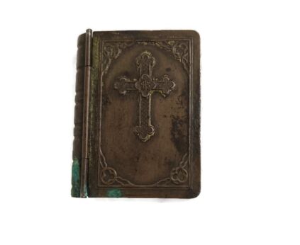 Booklet Faux Brass Miniature Box for Religous Medals Pocket Prayer book Vintage 