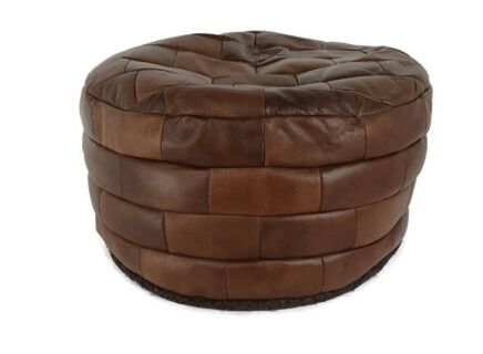 Retro Patchwork Footstool Stool Pouf Cut and Sew Ottoman  Vintage Seat Funky Leather