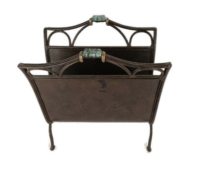Vintage Mid Century Modern  Magazine Newspaper Basket Rack  Copper Iron Glass Very Special