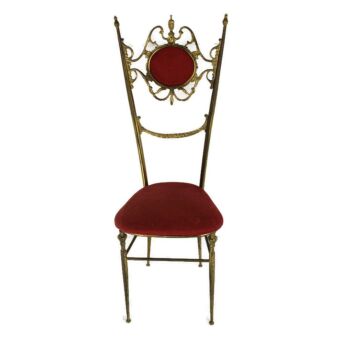 Vintage Chiavari Chair Brass Hollywood Regency Italian Red Velvet Seating 