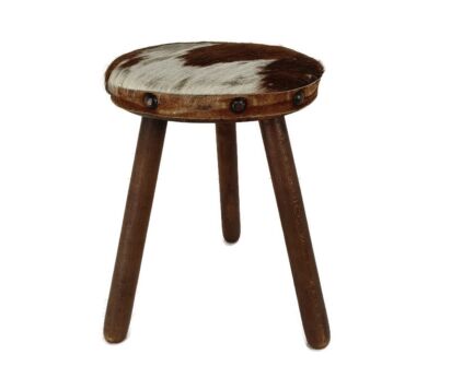 Old  Milk Milking Stool Farmhouse Country Barn Style  French  Tripod Side Display Table Pedestal Plant Stand Cowhide 
