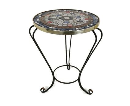 Side Round Table Plant stand Ceramic Tiles  Mosaic wrought Iron Legs lovely vintage Funky 