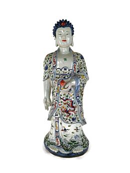 XL Statue Porcelain Buddha prosperity  Vintage Gorgeous Polychrome