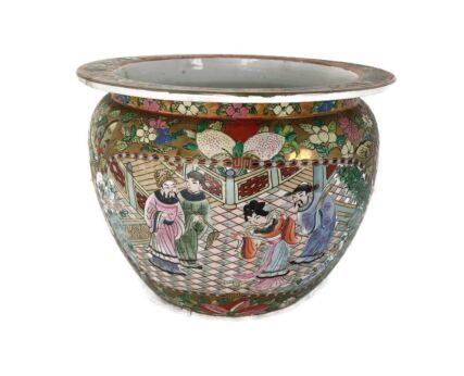 Vintage Chinese Porcelain Enamel Koi Fish Bowl Planter Vase  Cachepot  Family Rose Small