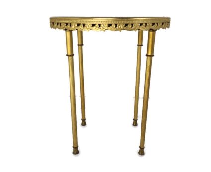 Vintage Round Side table ornate brass Veneer Top Occasional table pedestal plant stand
