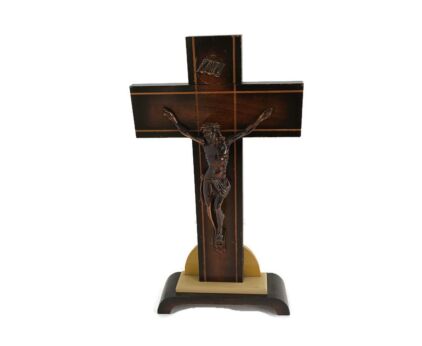 Art Deco standing Crucifix Two toned Wood Cross Jesus Christ antique Beautiful