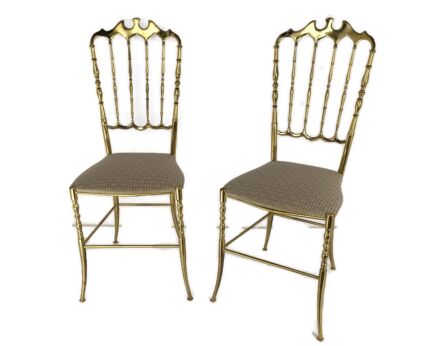 Pair Vintage Chiavari Chairs Ornate  Brass Hollywood Regency Italian Lovely 