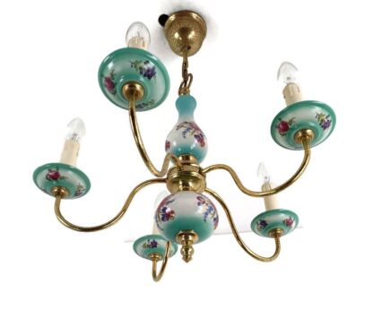 Porcelain Flower Pattern baby Blue Green Chandelier 5 arm lights, vintage sweet