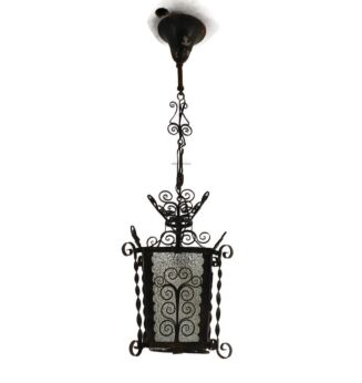 Pendant Chandelier Lantern Wrought Iron Frosted glass Beautiful Vintage 