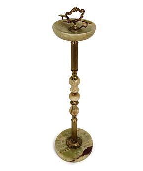 Vintage Brass Marble Standing Floor Ashtray Ornate Embossed Hollywood regency  