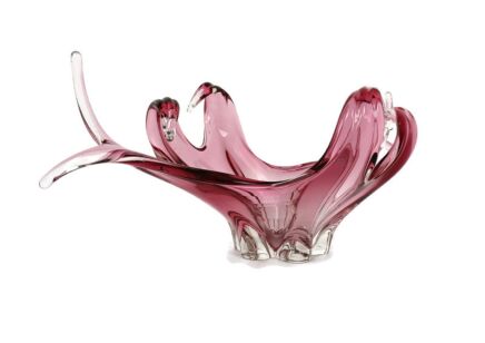 Gorgeous Bowl Dish Centerpiece Cranberry Clear Art Glass Murano Italy Vintage