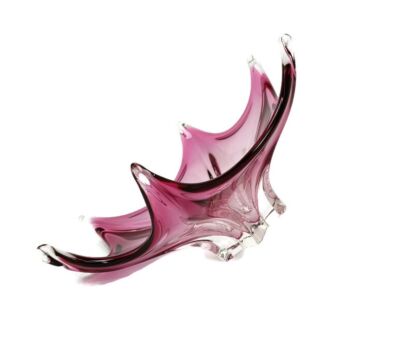 Murano Italy Bowl Dish Centerpiece Cranberry Clear Art Glass Vintage Gorgeous