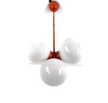 Mid Century Atomic Sputnik Chrome Chandelier 4 art glass balls Design Kaiser 4 Lights White Orange 
