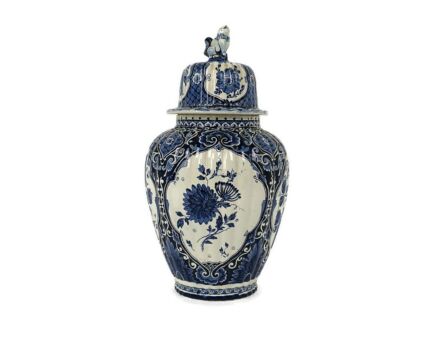Large Royal Sphinx Maastricht Delft Vase Urn Marked Blue White Foo Dog  Beautiful