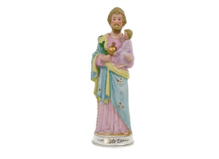 Statue Saint Joseph Protector of Homes Infant Jesus Bisque Porcelain  Vintage