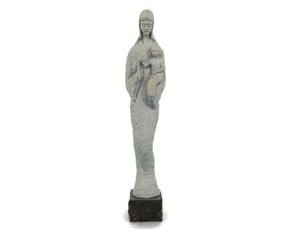Virgin Mary Madonna Holy Mother Infant Child Plaster Statue on granite base Modernist  Signed