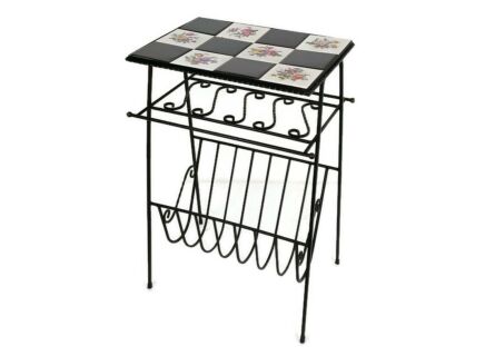 Vintage Mid Century Modern Magazine Newspaper Basket Rack Side Table Ceramic Tiles  Wrought Iron retro Funky 